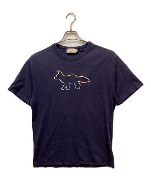 maison kitsune（メゾンキツネ）maison kitsune (メゾンキツネ) Rainbow Profile Fox Embroidery T-shirt/レインボープロファイルフォックスティーシャツ ネイビー サイズ:Lの古着・服飾アイテム