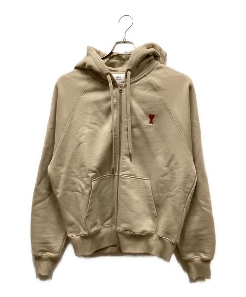 AMI Alexandre Mattiussi（アミアレクサンドルマテュッシ）AMI Alexandre Mattiussi (アミアレクサンドルマテュッシ) オーガニックコットン刺繍ジップパーカー ベージュ サイズ:Lの古着・服飾アイテム