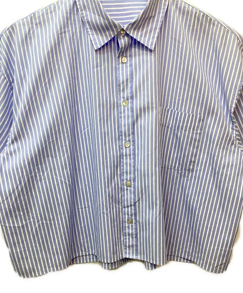 UNGRID（アングリッド）Ungrid (アングリッド) ビッグハーフスリーブストライプシャツ ブルー サイズ:FREEの古着・服飾アイテム