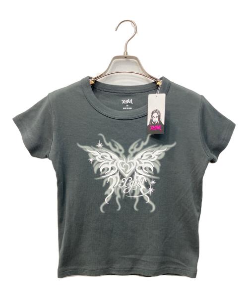 X-GIRL（エックスガール）X-girl (エックスガール) TRIBAL BUTTERFLY S/S BABY TEE/トライバルバタフライベイビーTシャツ グレー サイズ:M 未使用品の古着・服飾アイテム