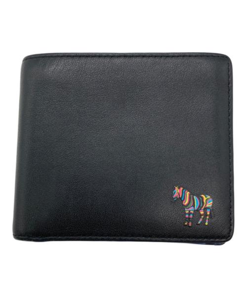 PS Paul Smith（ＰＳポールスミス）PS Paul Smith (ＰＳポールスミス) ゼブラプリント2つ折り財布 ブラック×ブルーの古着・服飾アイテム