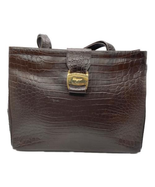 Salvatore Ferragamo（サルヴァトーレ フェラガモ）Salvatore Ferragamo (サルヴァトーレ フェラガモ) ヴァラクロコ型押しトートバッグ ブラウンの古着・服飾アイテム