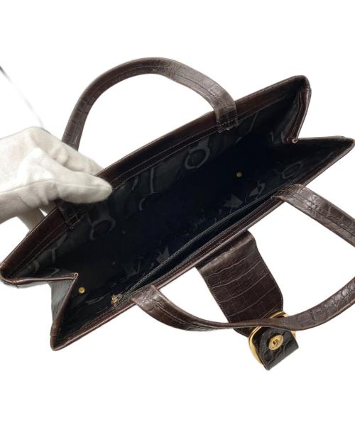 Salvatore Ferragamo（サルヴァトーレ フェラガモ）Salvatore Ferragamo (サルヴァトーレ フェラガモ) ヴァラクロコ型押しトートバッグ ブラウンの古着・服飾アイテム