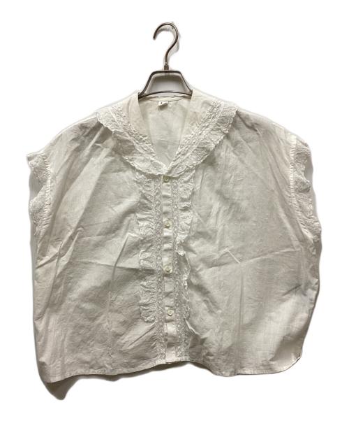 45R（フォーティファイブ・アール）45R (フォーティファイブ・アール) インドカディのレースフリルMシャツ ホワイト サイズ:表記無しの古着・服飾アイテム