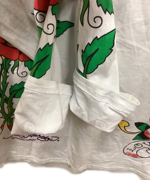 Ed Hardy（エド ハーディー）ED HARDY (エド ハーディー) ラインストーンヘンリーネックカットソー ホワイト サイズ:Lの古着・服飾アイテム