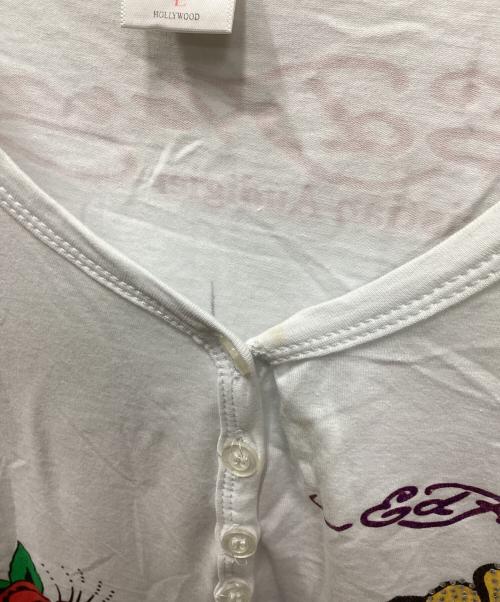 Ed Hardy（エド ハーディー）ED HARDY (エド ハーディー) ラインストーンヘンリーネックカットソー ホワイト サイズ:Lの古着・服飾アイテム