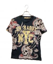 Ed Hardy（エド ハーディー）の古着「スタッズ×パッチ大判プリントTシャツ」｜ブラック
