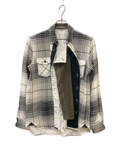sacai（サカイ）sacai (サカイ) メッシュレイヤードチェックシャツ ホワイト×ブラック サイズ:1の古着・服飾アイテム