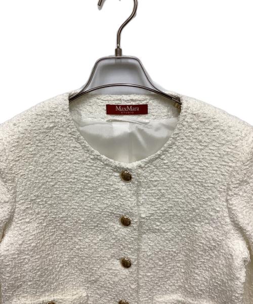 Max Mara Studio（マックスマーラ ストゥディオ）MAX MARA STUDIO (マックスマーラ ストゥディオ) メタルボタンノーカラーツイードジャケット ホワイト サイズ:34の古着・服飾アイテム