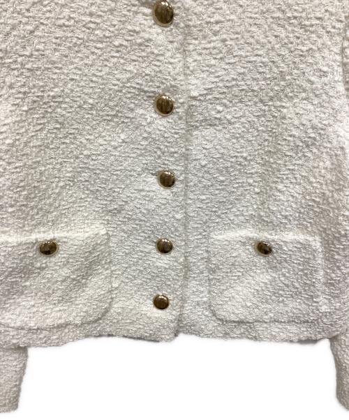 Max Mara Studio（マックスマーラ ストゥディオ）MAX MARA STUDIO (マックスマーラ ストゥディオ) メタルボタンノーカラーツイードジャケット ホワイト サイズ:34の古着・服飾アイテム