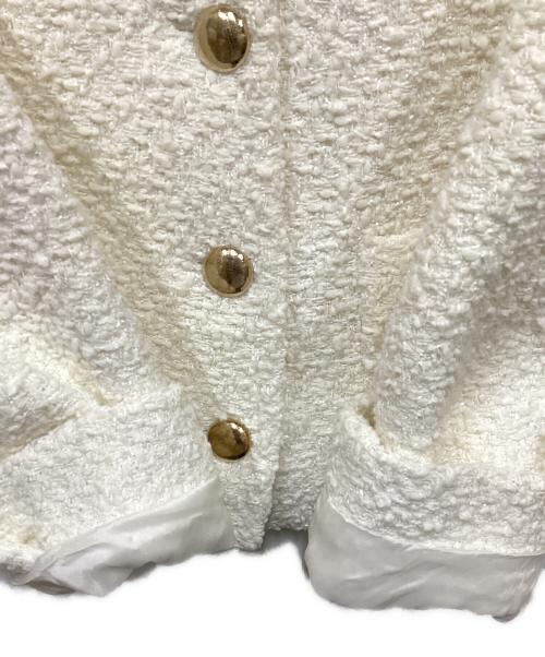 Max Mara Studio（マックスマーラ ストゥディオ）MAX MARA STUDIO (マックスマーラ ストゥディオ) メタルボタンノーカラーツイードジャケット ホワイト サイズ:34の古着・服飾アイテム