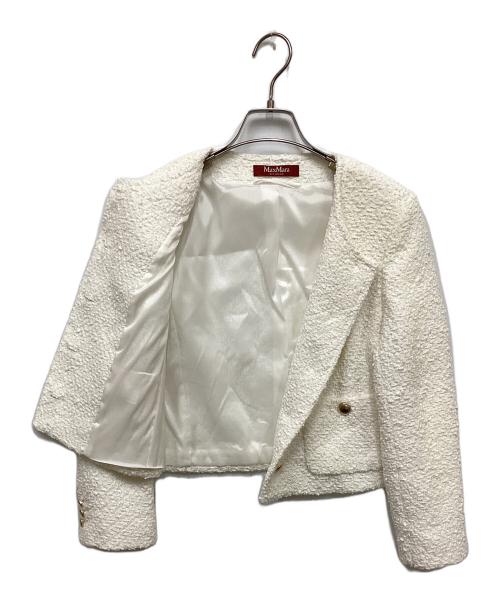 Max Mara Studio（マックスマーラ ストゥディオ）MAX MARA STUDIO (マックスマーラ ストゥディオ) メタルボタンノーカラーツイードジャケット ホワイト サイズ:34の古着・服飾アイテム