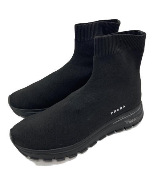 PRADA（プラダ）PRADA (プラダ) ラバーロゴソックススニーカー ブラック サイズ:36.5の古着・服飾アイテム