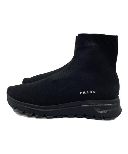 PRADA（プラダ）PRADA (プラダ) ラバーロゴソックススニーカー ブラック サイズ:36.5の古着・服飾アイテム