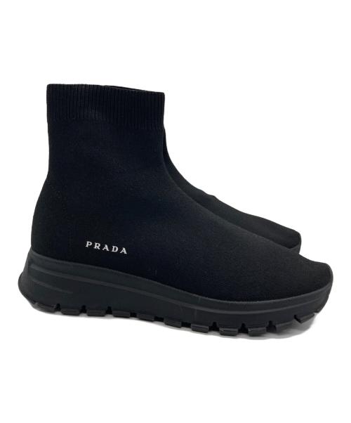 PRADA（プラダ）PRADA (プラダ) ラバーロゴソックススニーカー ブラック サイズ:36.5の古着・服飾アイテム