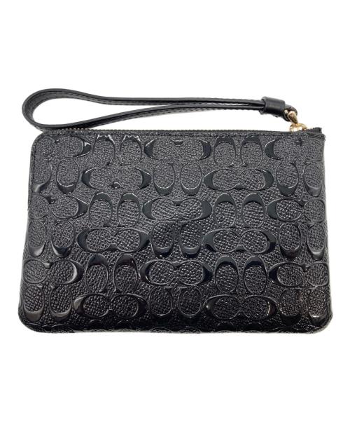 COACH（コーチ）COACH (コーチ) デボスド シグネチャー パテント レザー コーナー ジップ リストレット ブラックの古着・服飾アイテム