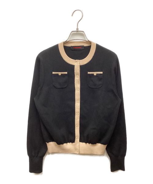 CABAN（キャバン）CABaN (キャバン) コットンカシミヤバイカラークルーネックカーディガン ブラック サイズ:FREEの古着・服飾アイテム