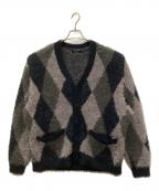 NUMBER (N)INEナンバーナイン）の古着「FEATHERY YARN ARGYLE JACQYARD KNIT CARDIGAN/フェザーリーヤーンアーガイルジャガードニットカーディガン」｜グレー