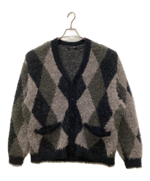 NUMBER (N)INE（ナンバーナイン）NUMBER (N)INE (ナンバーナイン) FEATHERY YARN ARGYLE JACQYARD KNIT CARDIGAN/フェザーリーヤーンアーガイルジャガードニットカーディガン グレー サイズ:3の古着・服飾アイテム