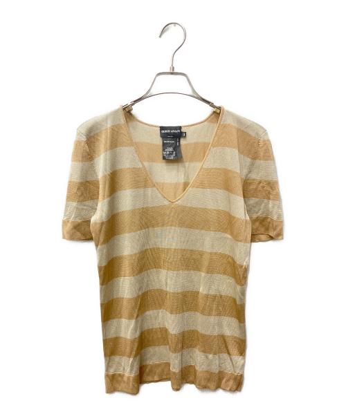 GIORGIO ARMANI（ジョルジョアルマーニ）GIORGIO ARMANI (ジョルジョアルマーニ) 半袖ボーダーニット ベージュ サイズ:４４の古着・服飾アイテム