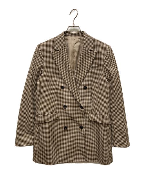 23区（ニジュウサンク）23区 (ニジュウサンク) ガンクラブチェックダブルジャケット ブラウン サイズ:40の古着・服飾アイテム