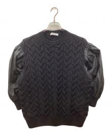 MaxMara（マックスマーラ）の古着「ピュアウールバルーンスリーブドレス ケーブルニットワンピース」｜ブラック