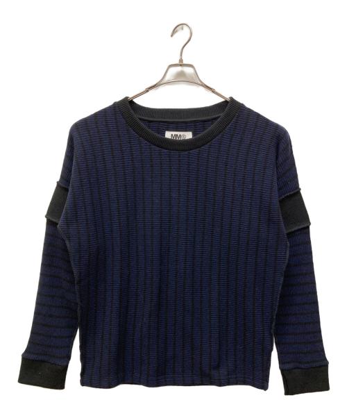 MM6 Maison Margiela（エムエムシックスメゾンマルジェラ）MM6 Maison Margiela (エムエムシックスメゾンマルジェラ) インサイドアウトリブ切替ニット ネイビー サイズ:Mの古着・服飾アイテム