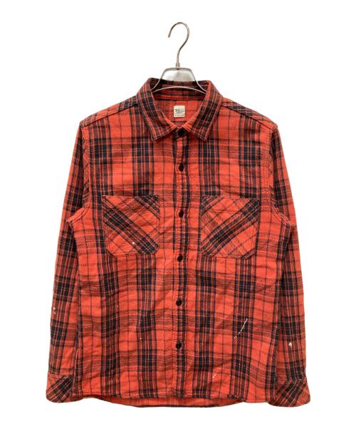 Ron Herman（ロンハーマン）Ron Herman (ロンハーマン) ペイント加工ネルシャツ レッド サイズ:Lの古着・服飾アイテム