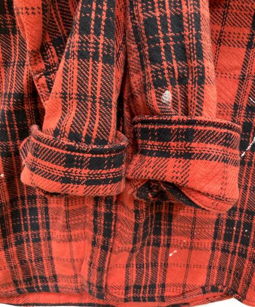 Ron Herman（ロンハーマン）Ron Herman (ロンハーマン) ペイント加工ネルシャツ レッド サイズ:Lの古着・服飾アイテム