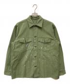 URUウル）の古着「COTTON BACKSATIN MILITARY L/S SHIRTS/コットンバックサテンミリタリーロングスリーブシャツ」｜グリーン