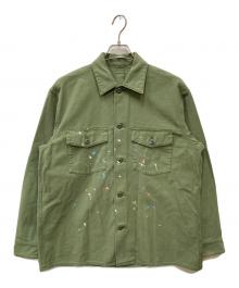 URU（ウル）の古着「COTTON BACKSATIN MILITARY L/S SHIRTS/コットンバックサテンミリタリーロングスリーブシャツ」｜グリーン