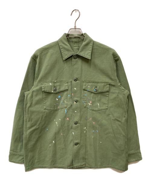 URU（ウル）uru (ウル) COTTON BACKSATIN MILITARY L/S SHIRTS/コットンバックサテンミリタリーロングスリーブシャツ グリーン サイズ:2の古着・服飾アイテム
