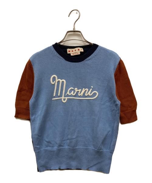 MARNI（マルニ）MARNI (マルニ) ロゴ刺繍S/Sニット ブルー サイズ:40の古着・服飾アイテム