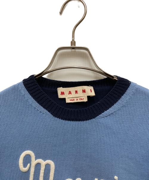 MARNI（マルニ）MARNI (マルニ) ロゴ刺繍S/Sニット ブルー サイズ:40の古着・服飾アイテム