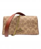 COACHコーチ）の古着「コーティングキャンバス カーフレザー シグネチャー ショルダーバッグ」｜ベージュ