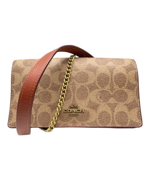 COACH（コーチ）COACH (コーチ) コーティングキャンバス カーフレザー シグネチャー ショルダーバッグ ベージュの古着・服飾アイテム