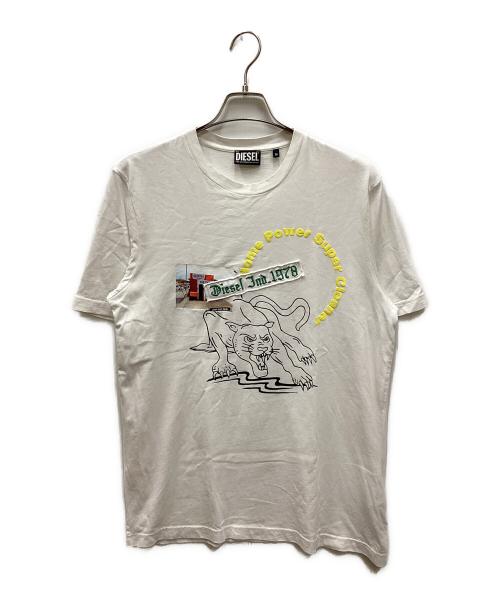 DIESEL（ディーゼル）DIESEL (ディーゼル) パンサープリントワッペンTシャツ ホワイト サイズ:Mの古着・服飾アイテム