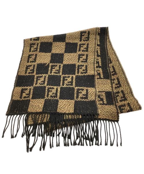 FENDI（フェンディ）FENDI (フェンディ) ズッカ柄マフラー ブラック×ベージュの古着・服飾アイテム