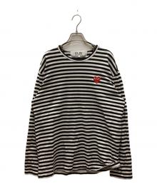PLAY COMME des GARCONS（プレイコムデギャルソン）の古着「Border Long Sleeve T-Shirt With Red Emblem」｜ホワイト×ブラック