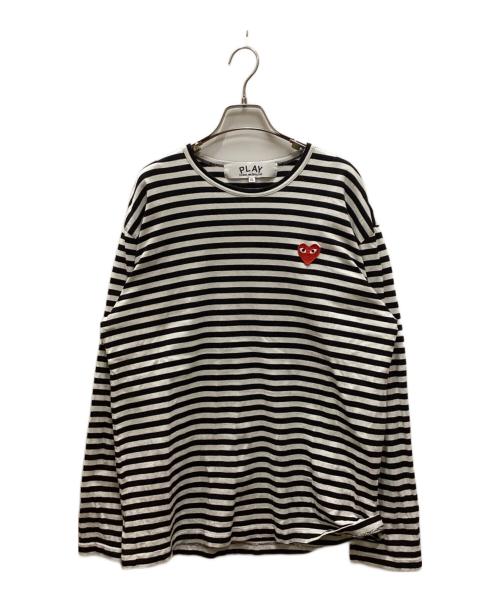 PLAY COMME des GARCONS（プレイコムデギャルソン）PLAY COMME des GARCONS (プレイコムデギャルソン) Border Long Sleeve T-Shirt With Red Emblem ホワイト×ブラック サイズ:XXLの古着・服飾アイテム