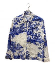 UNUSED（アンユーズド）の古着「4 continents print long sleeve shirt」｜ホワイト×ブルー