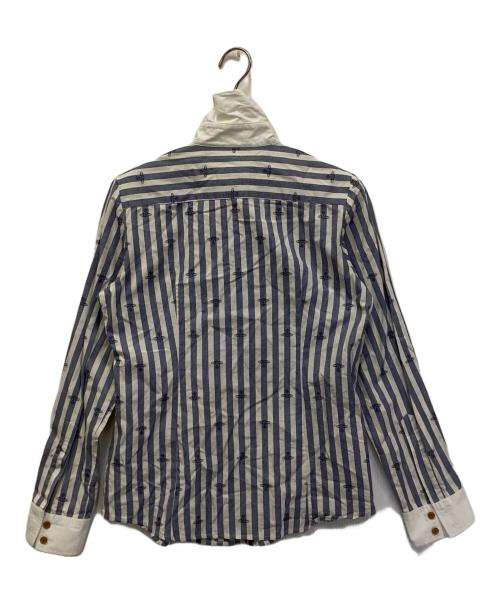 Vivienne Westwood RED LABEL（ヴィヴィアンウエストウッドレッドレーベル）Vivienne Westwood RED LABEL (ヴィヴィアンウエストウッドレッドレーベル) オーブ柄ストライプシャツ ブルー サイズ:3の古着・服飾アイテム