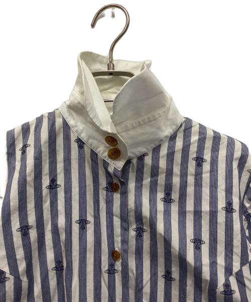 Vivienne Westwood RED LABEL（ヴィヴィアンウエストウッドレッドレーベル）Vivienne Westwood RED LABEL (ヴィヴィアンウエストウッドレッドレーベル) オーブ柄ストライプシャツ ブルー サイズ:3の古着・服飾アイテム