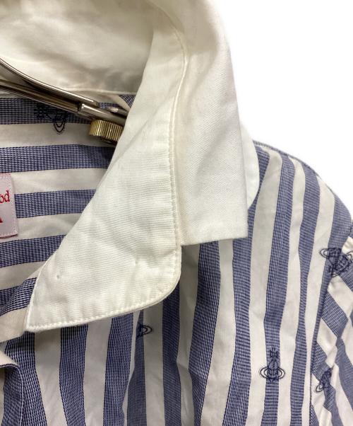 Vivienne Westwood RED LABEL（ヴィヴィアンウエストウッドレッドレーベル）Vivienne Westwood RED LABEL (ヴィヴィアンウエストウッドレッドレーベル) オーブ柄ストライプシャツ ブルー サイズ:3の古着・服飾アイテム