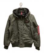 ALPHAアルファ）の古着「フーデッド リブジャケット」｜オリーブ