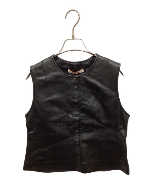 BACCA（バッカ）BACCA (バッカ) ソフトシープレザー ペプラムベスト ブラック サイズ:36 未使用品の古着・服飾アイテム