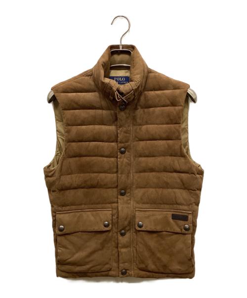 POLO RALPH LAUREN（ポロ・ラルフローレン）POLO RALPH LAUREN (ポロ・ラルフローレン) キルテッド スエード ダウン ベスト ブラウン サイズ:Sの古着・服飾アイテム