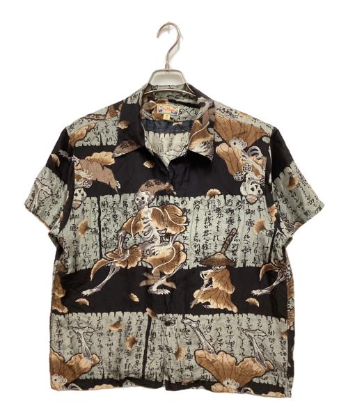 Dry Bones（ドライボーンズ）Dry bones (ドライボーンズ) シルク妖怪和柄シャツ グレー サイズ:Lの古着・服飾アイテム