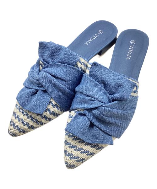 VIVAIA（ビバイア）VIVAIA (ビバイア) チェック柄リボンパンプス ブルー サイズ:37 未使用品の古着・服飾アイテム