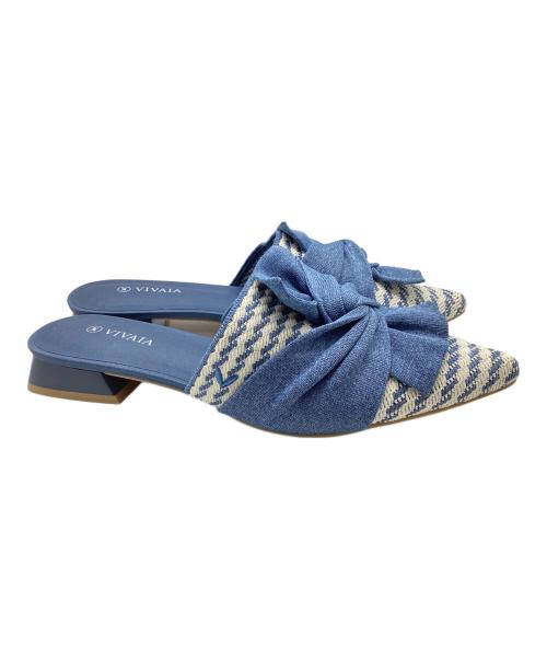 VIVAIA（ビバイア）VIVAIA (ビバイア) チェック柄リボンパンプス ブルー サイズ:37 未使用品の古着・服飾アイテム